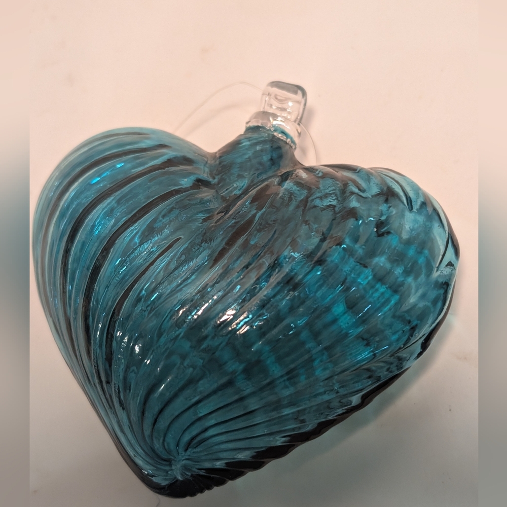 Beautiful Hanging Blue Blown Glass Heart.